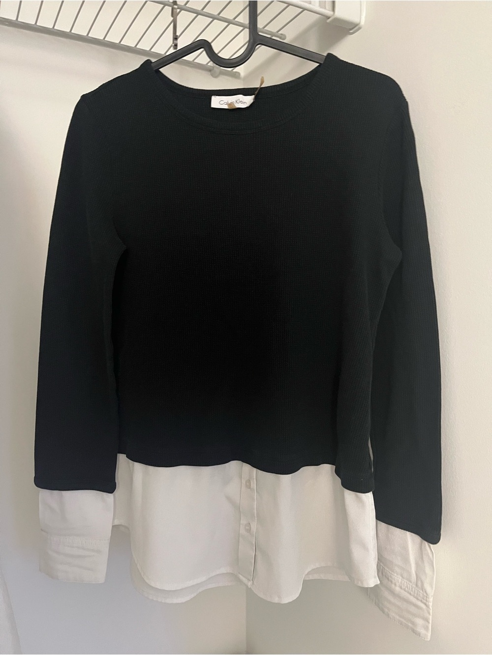 Calvin Klein Black Pullover with Attached White Shirt Hem